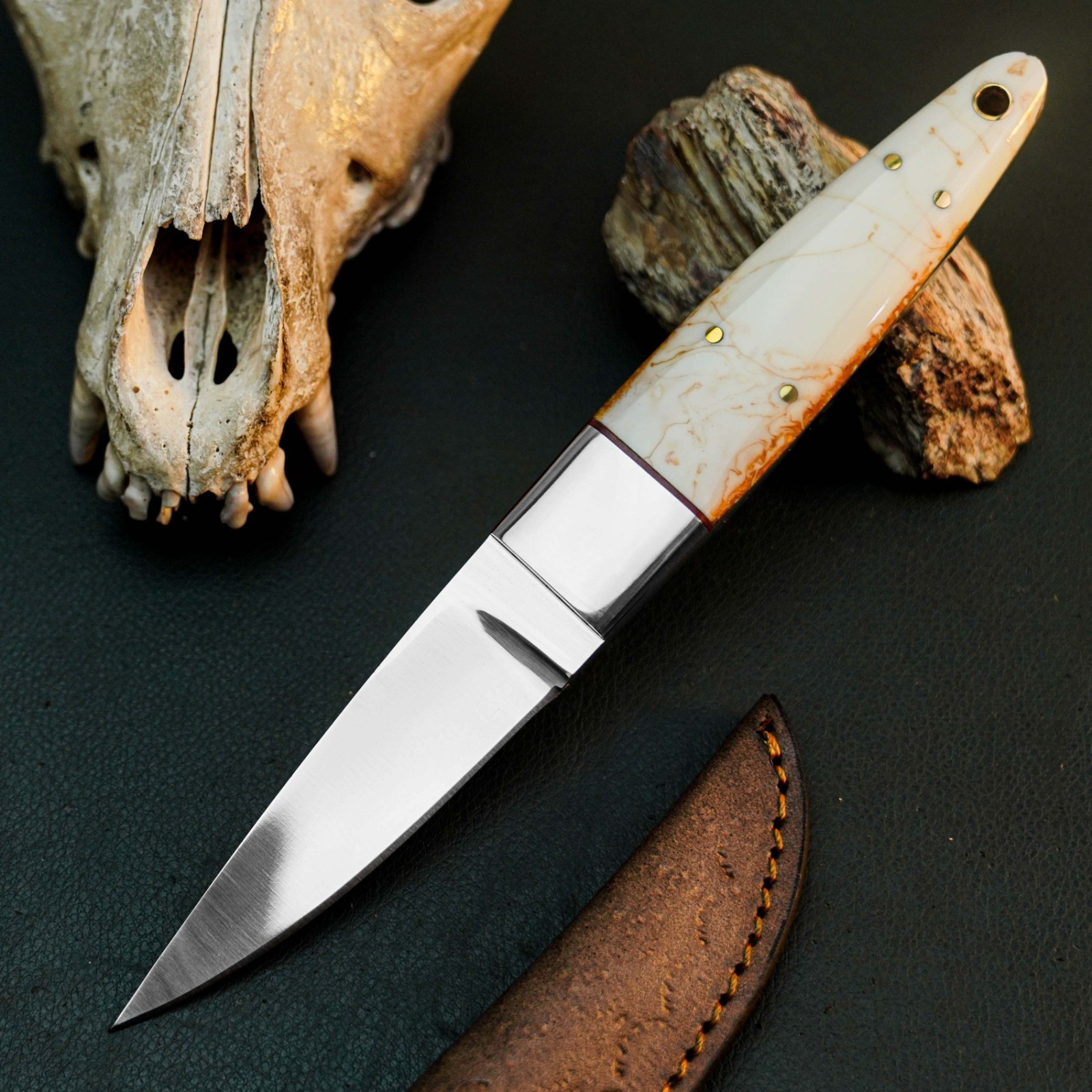 8.0″ Drop Point Skinner Camping Knife D2 Steel Hunting Blade + Resin Handle
