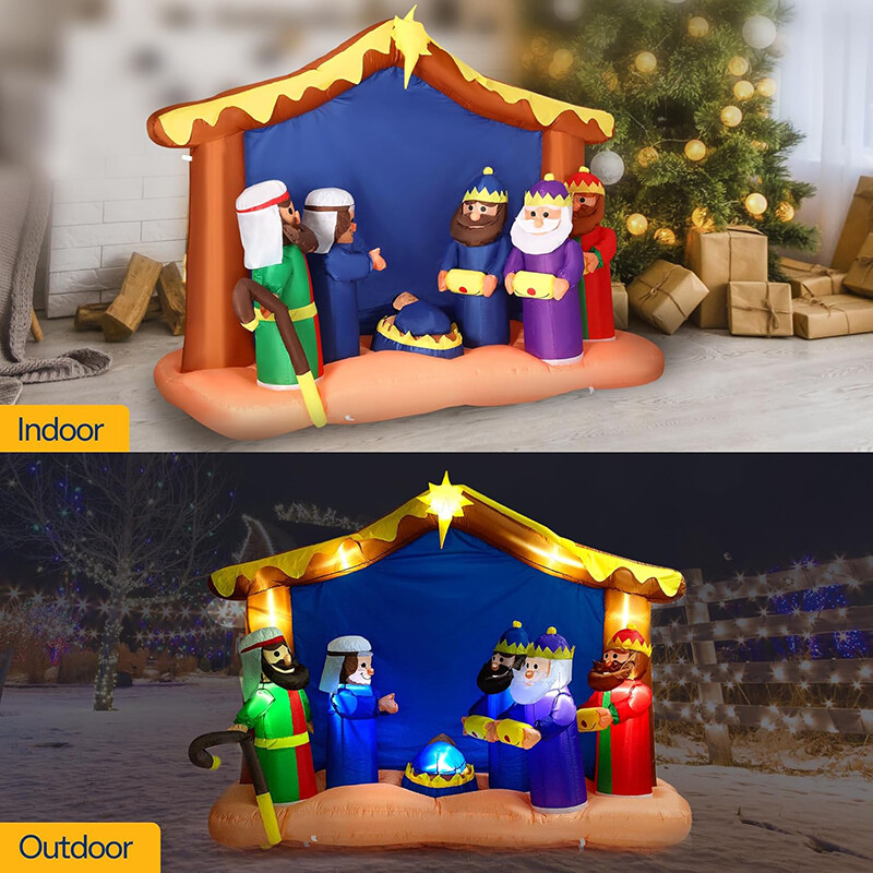8FT Christmas Inflatable Nativity Scene Outdoor Led Lighted Lawn Yard Decoration