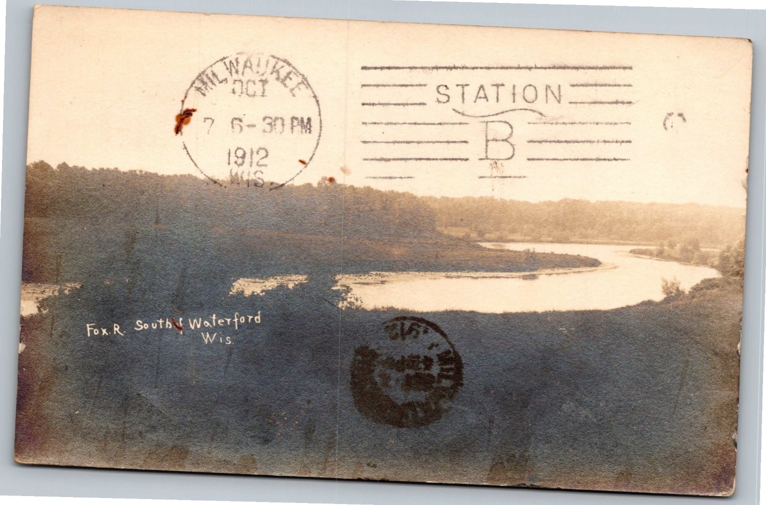 1912 Fox River South of Waterford WI Real Photo RPPC Postcard Milwaukee