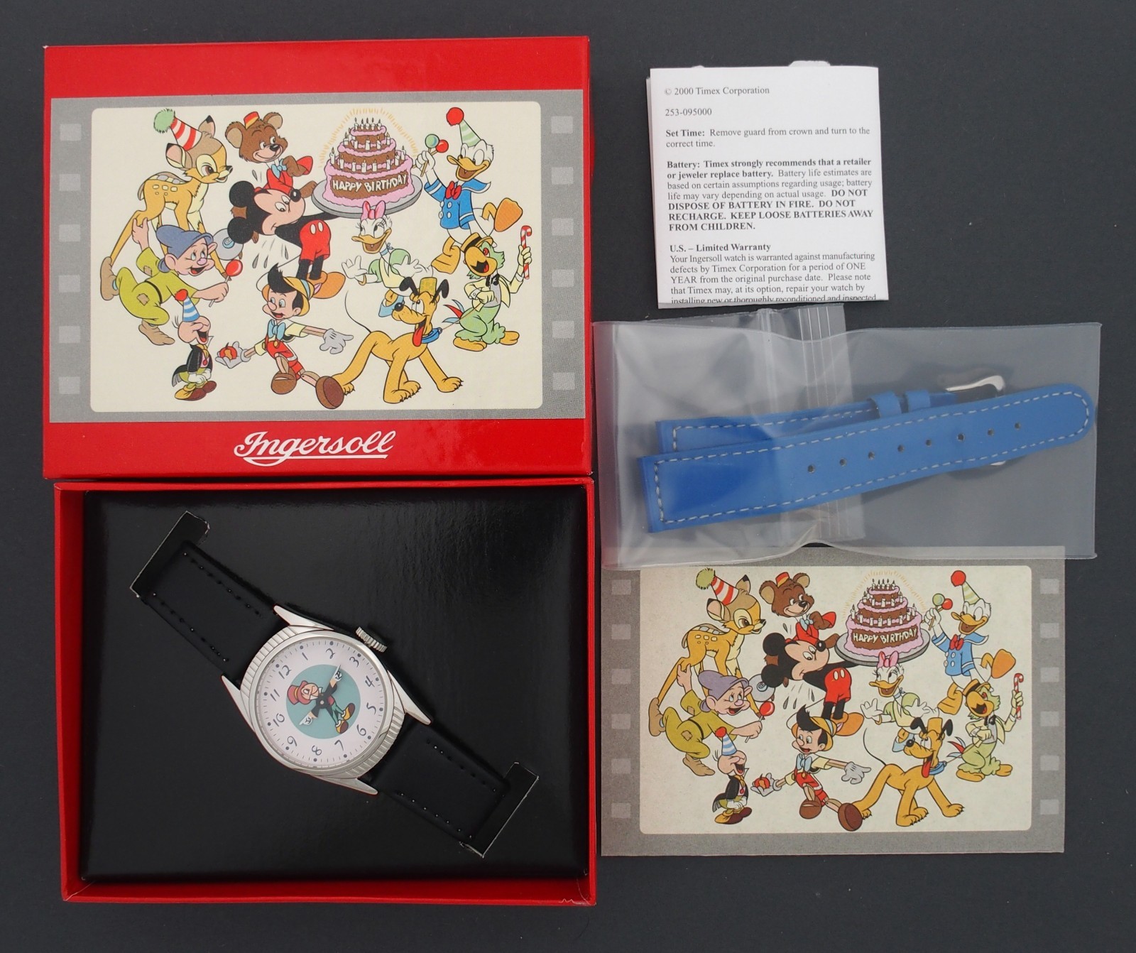 Jiminy Cricket Timex Ingersoll Disney Birthday Series Character Watch w Box READ