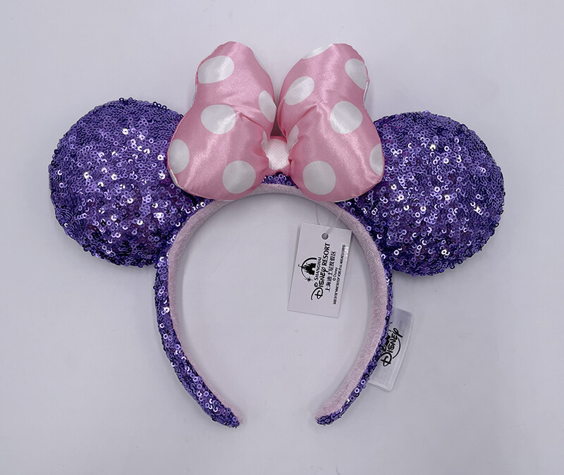 Disney Parks Minnie Ears Disneyland Pink Polka Dot Purple Sequin Headband US