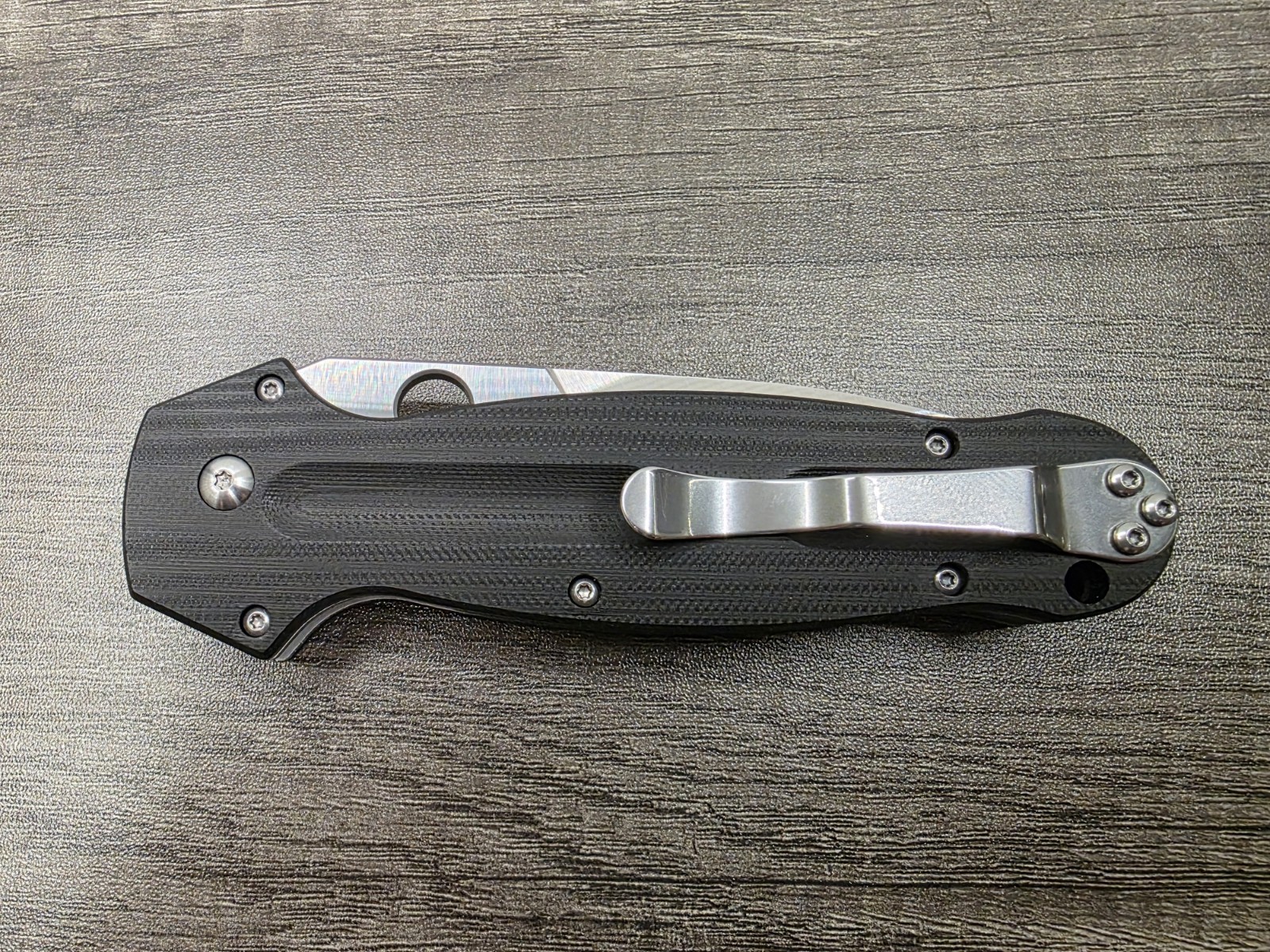 Unmarked 9″ Spearpoint Folding Knife 8CR13MOV Steel & Black G10 Fiber Handle