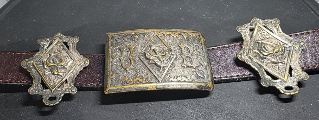 Antique Knights of Pythias UR Belt Buckle & 2 Slides Ceremonial Regalia Reenact