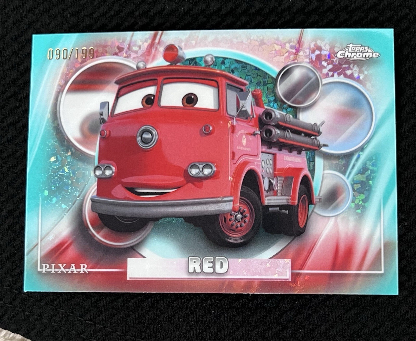 2026 Topps Chrome Disney Pixar Cars Red #24 Aqua Mini Diamond Refractor #90/199