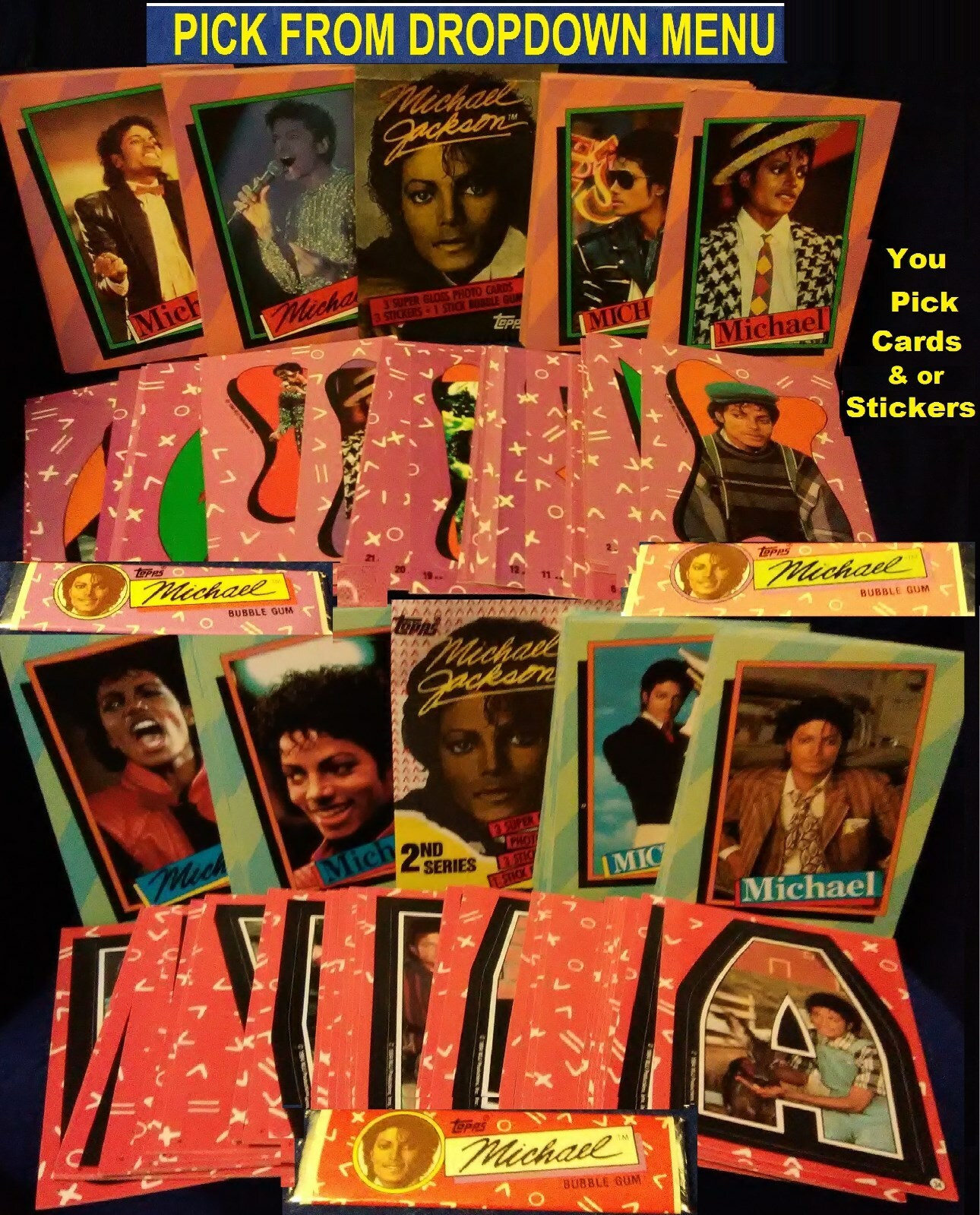 1984 Michael Jackson Series 1 & 2 Trading Cards / Stickers or Sets U-PICK-1