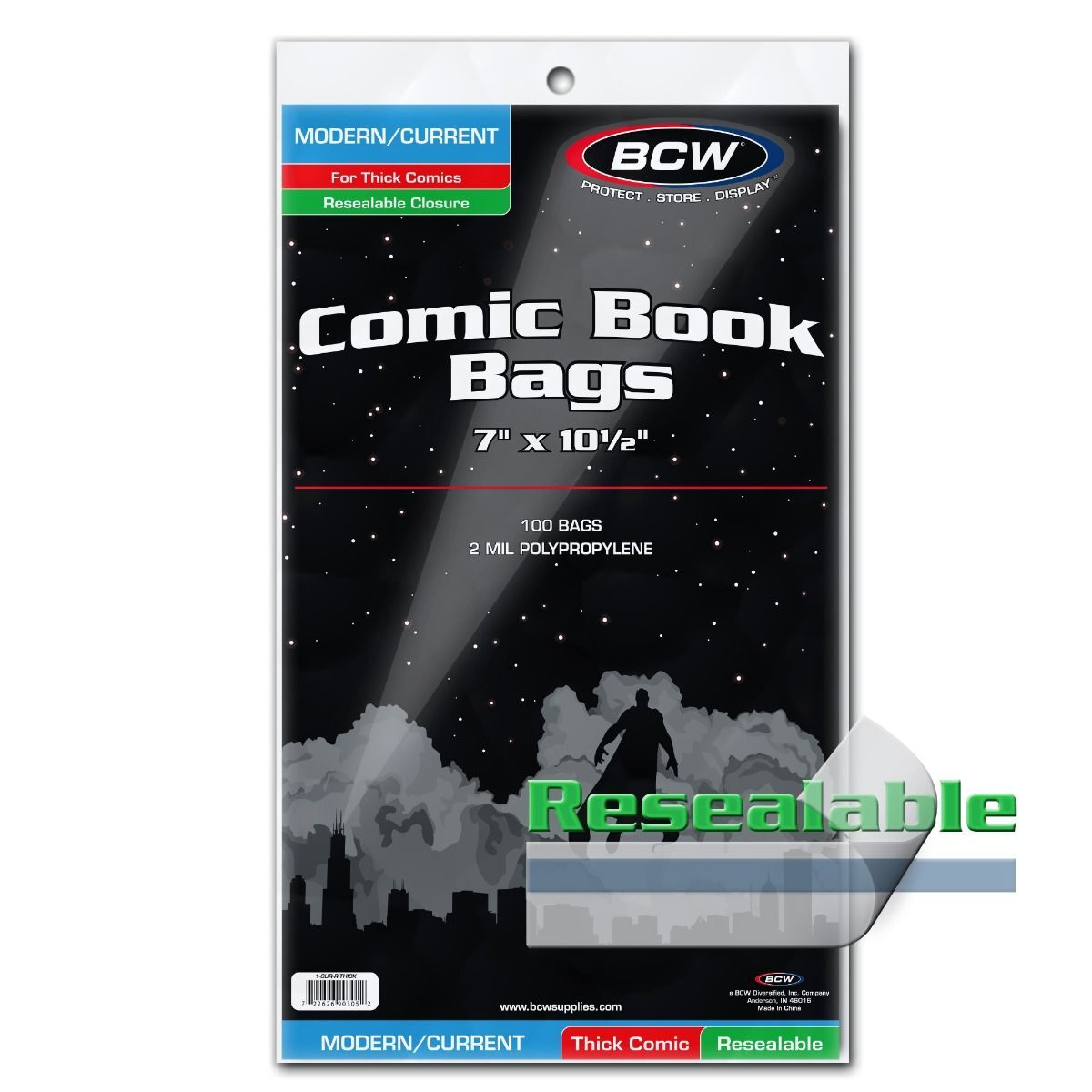 1 pack of 100 BCW 7″ x 10 ½” Resealable Thick Current/Modern Age Comic Book Bags