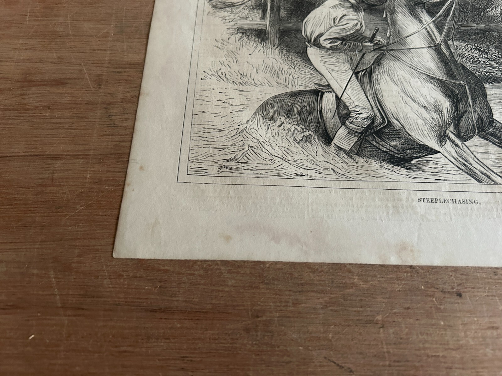 1871 Steeple Chasing Print Page Every Saturday Rough Poor Vintage Antique Orig