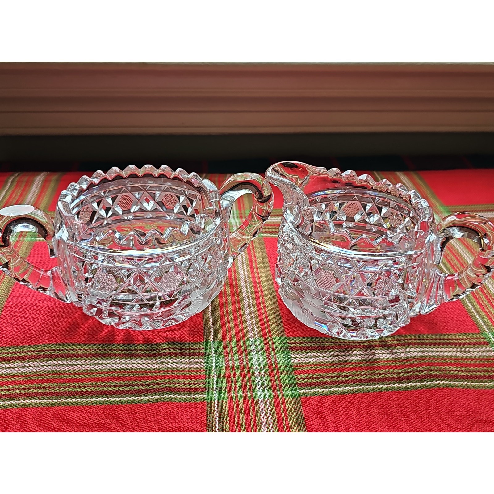 VTG American Brillant Period Crystal Sugar & Creamer Set Hand Cut Glass