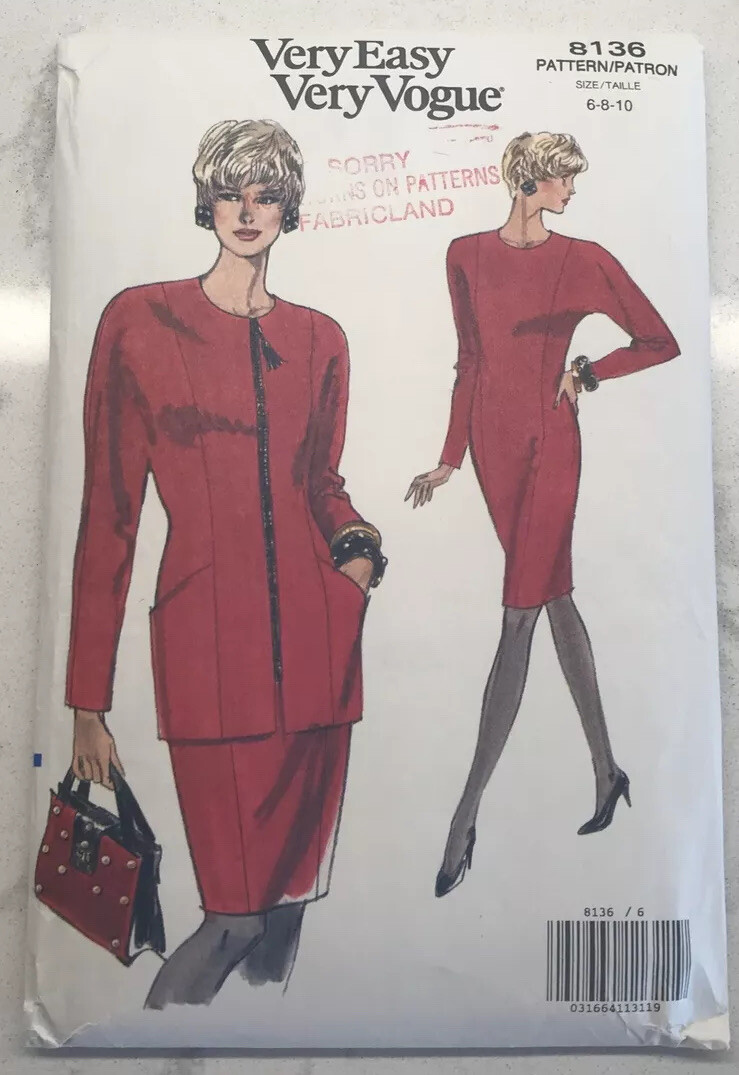 Very Easy Very Vogue #8136 Size 6/8/10 Jacket & Dress Sewing Pattern UNCUT