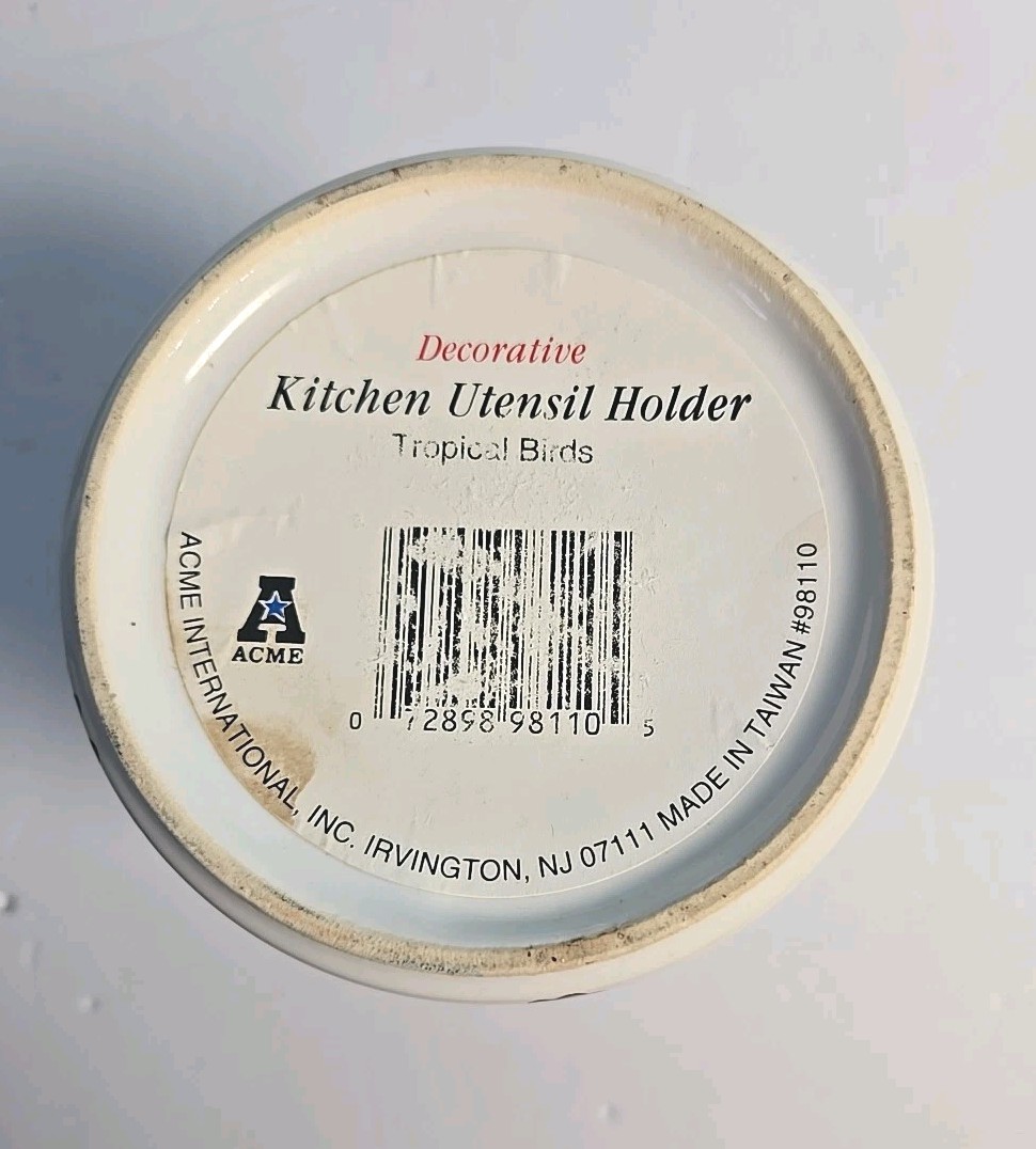 Vintage Acme International Kitchen Utensil Holder Tropical Birds Jungle Animals