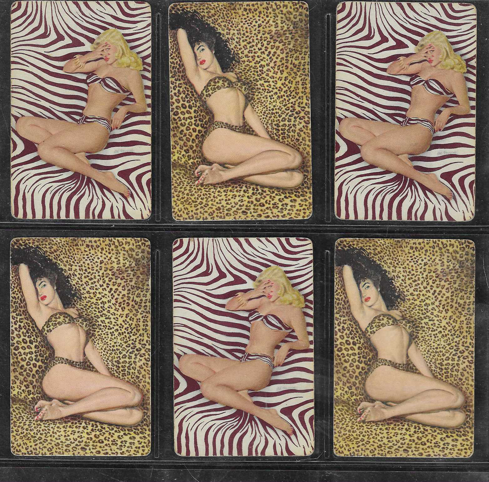 Swap Lot 6 1940’s Al Moore Pinup Paintings on Playing Cards VGood Bikini Girls