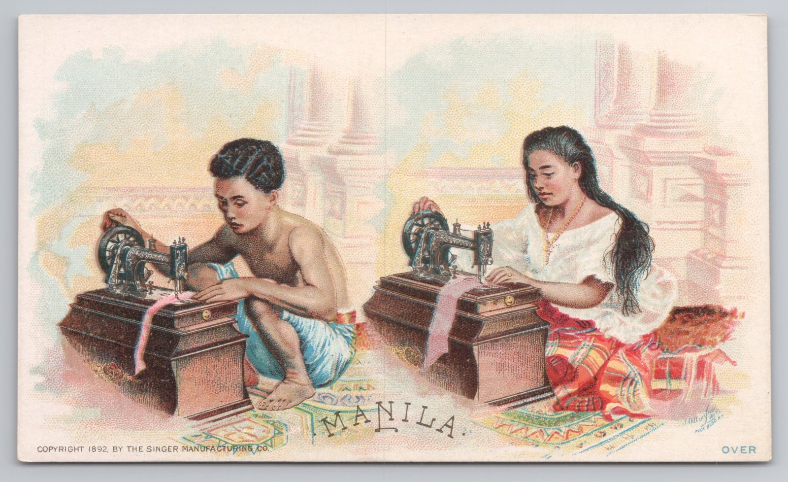 Manila Philippines Singer Sewing Machine Advertising Trade Card c1892