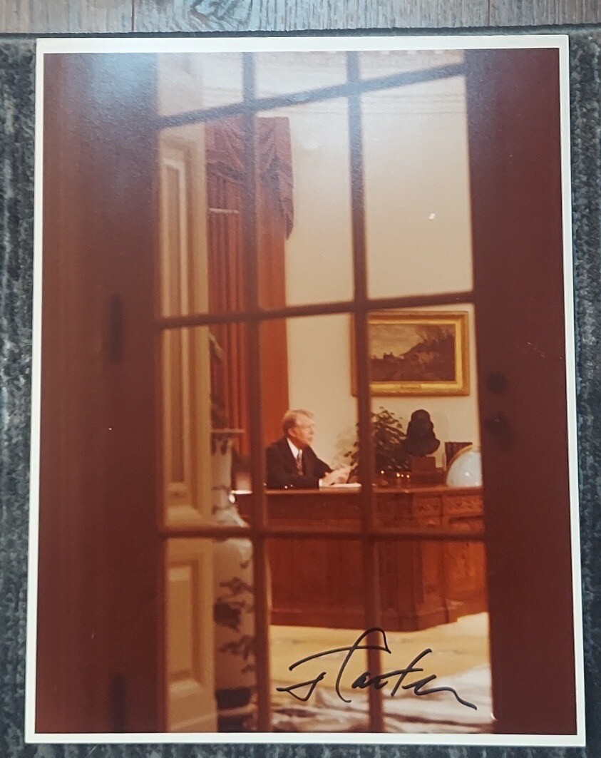 Jimmy Carter Signed 12×14 Vintage White House Photo Oval Office Address