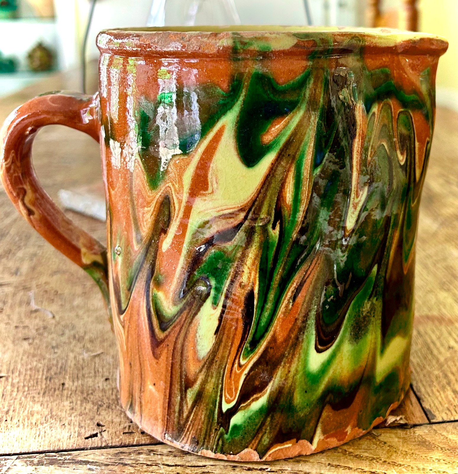 FRENCH ANTIQUE POTTERY CONFIT JASPE CERAMIC PITCHER EARTHENWARE POT JUG PITCHER