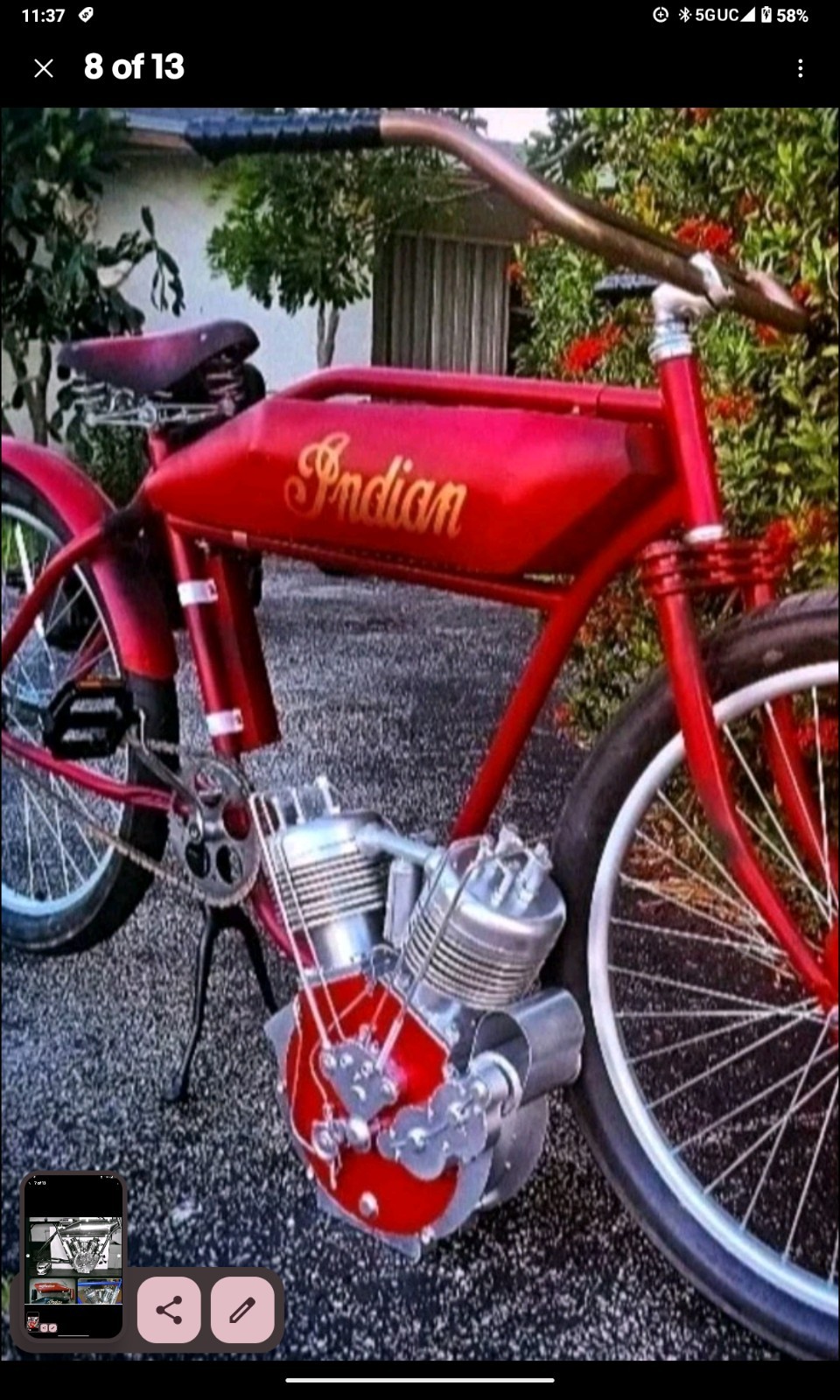 ENGINE ONLY* decorative full scale board track racer Indian Motor Hand crafted