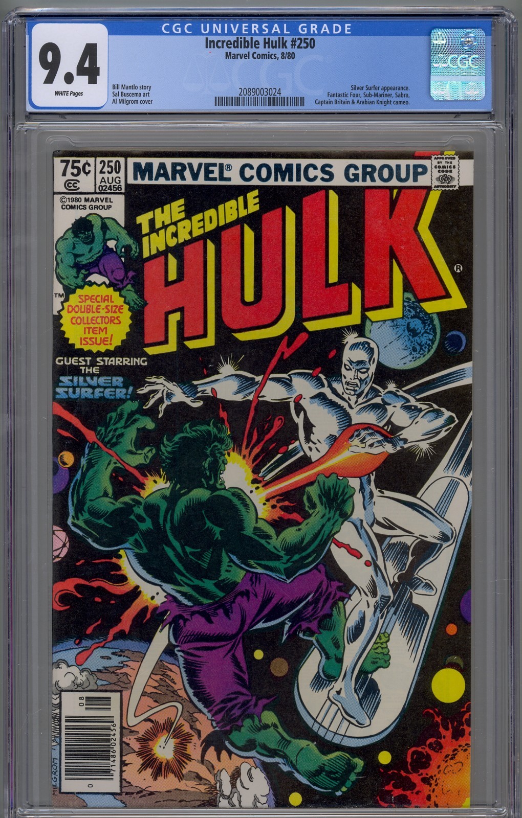 Incredible Hulk #250 1980 Marvel Comics CGC 9.4 Silver Surfer Newsstand White
