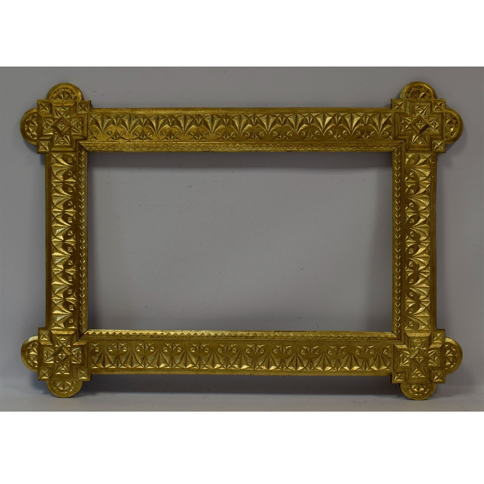 Ca 1870-1900 Old wooden frame with metal leaf Internal: 25.0 x 14.8 in