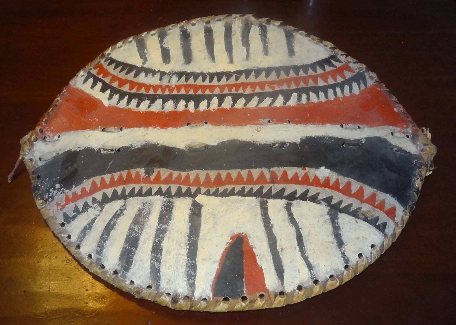 Vintage Traditional Maasai Shield (elongo) Red White & Black Painted on Hide