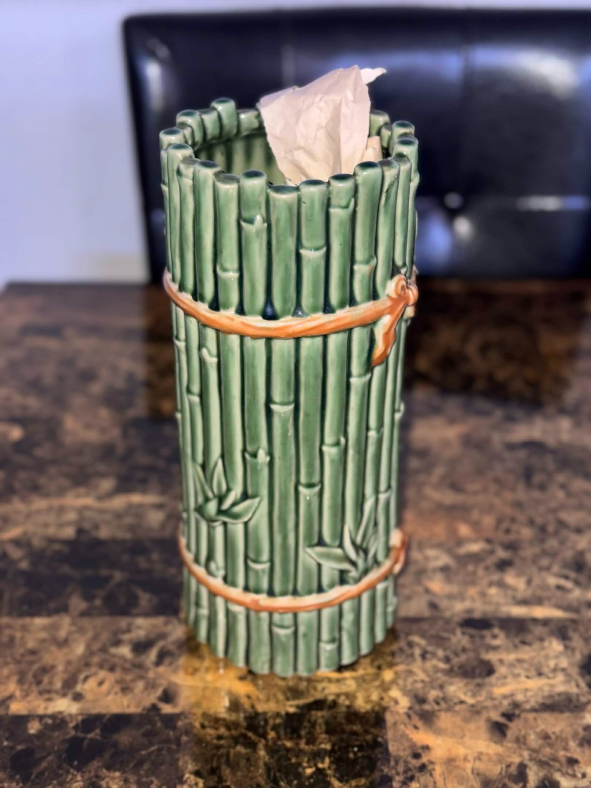 Glazed Ceramic Green Bamboo Vase