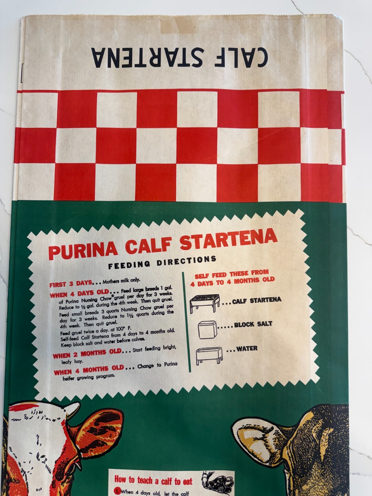 NOS – Rare Purina Calf Startena Cow Graphic Farm Feed Sack Bag Never used USA