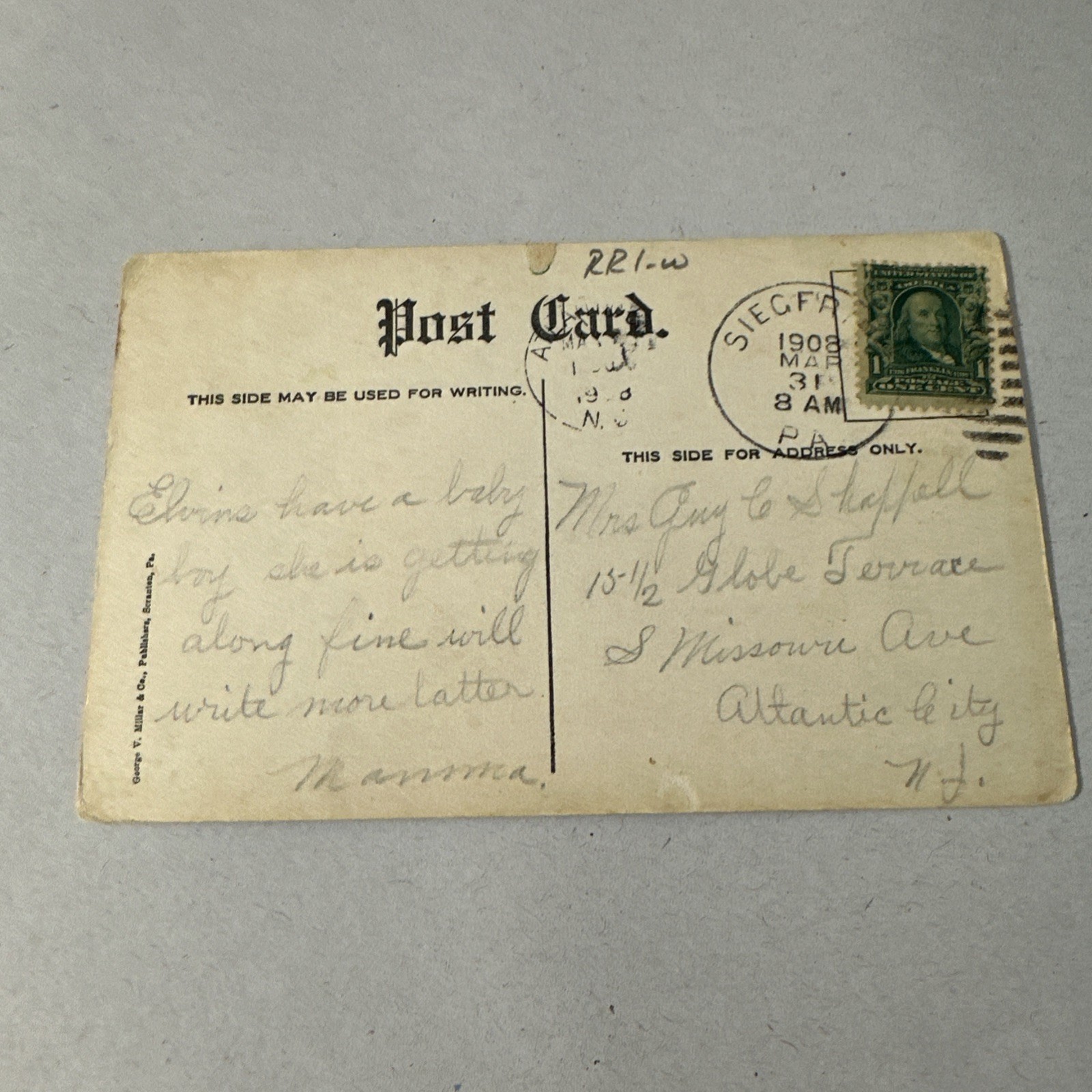 Siegfried Pennsylvania Main Street 1908 Antique Divided Back Postcard Posted