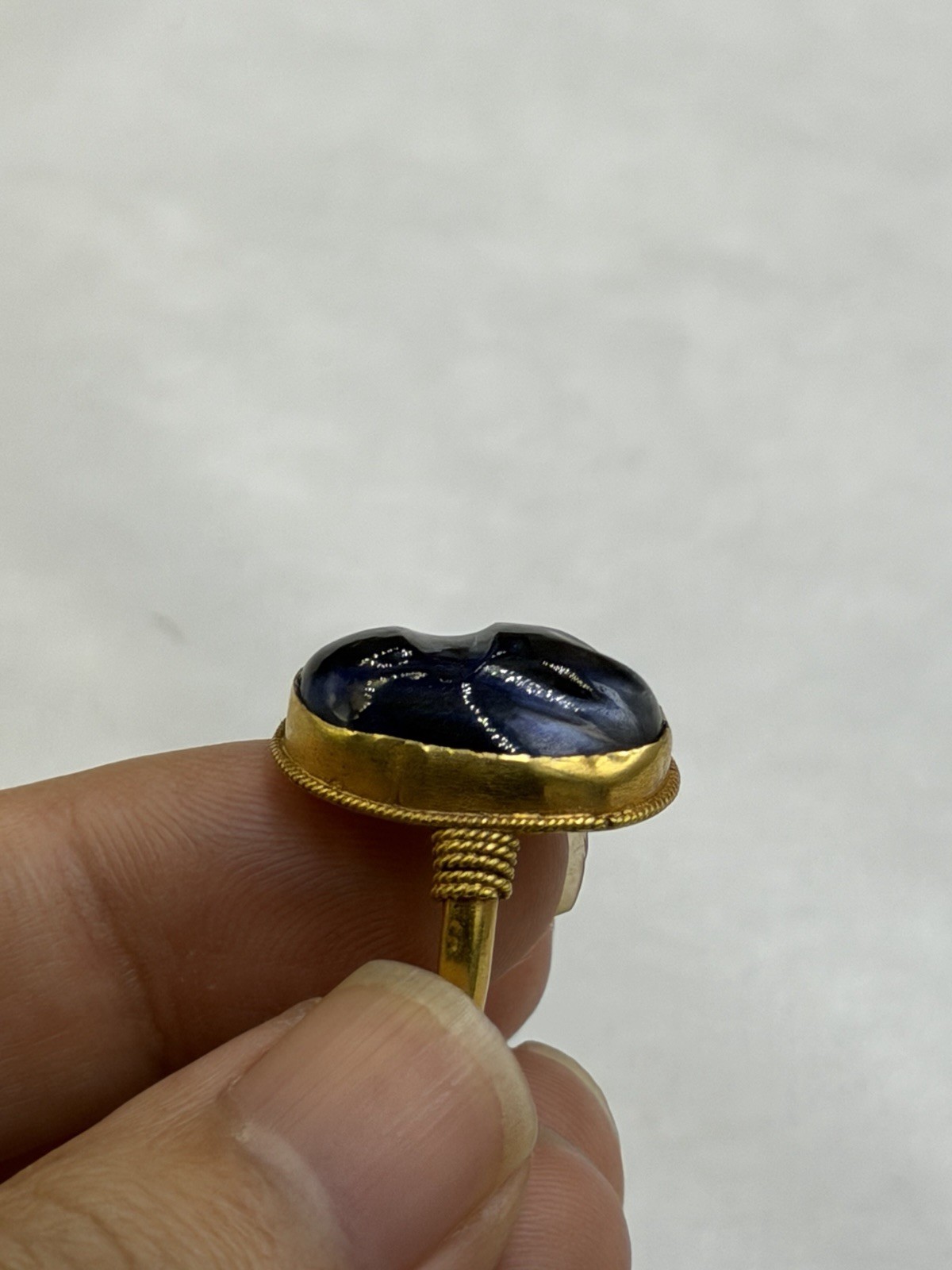 Stunning Ancient Roman Solid High Karat Gold Ring With Unique Blue Stone