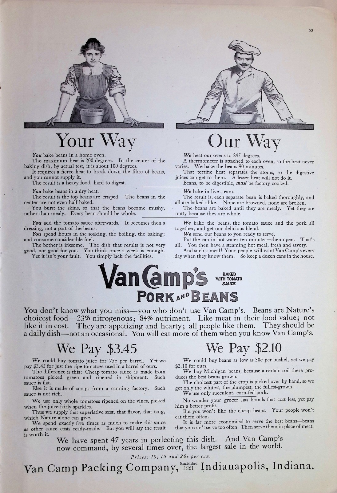 Original 1908 Van Camp’s Pork and Beans Ad Indianapolis Indiana Food Grocery