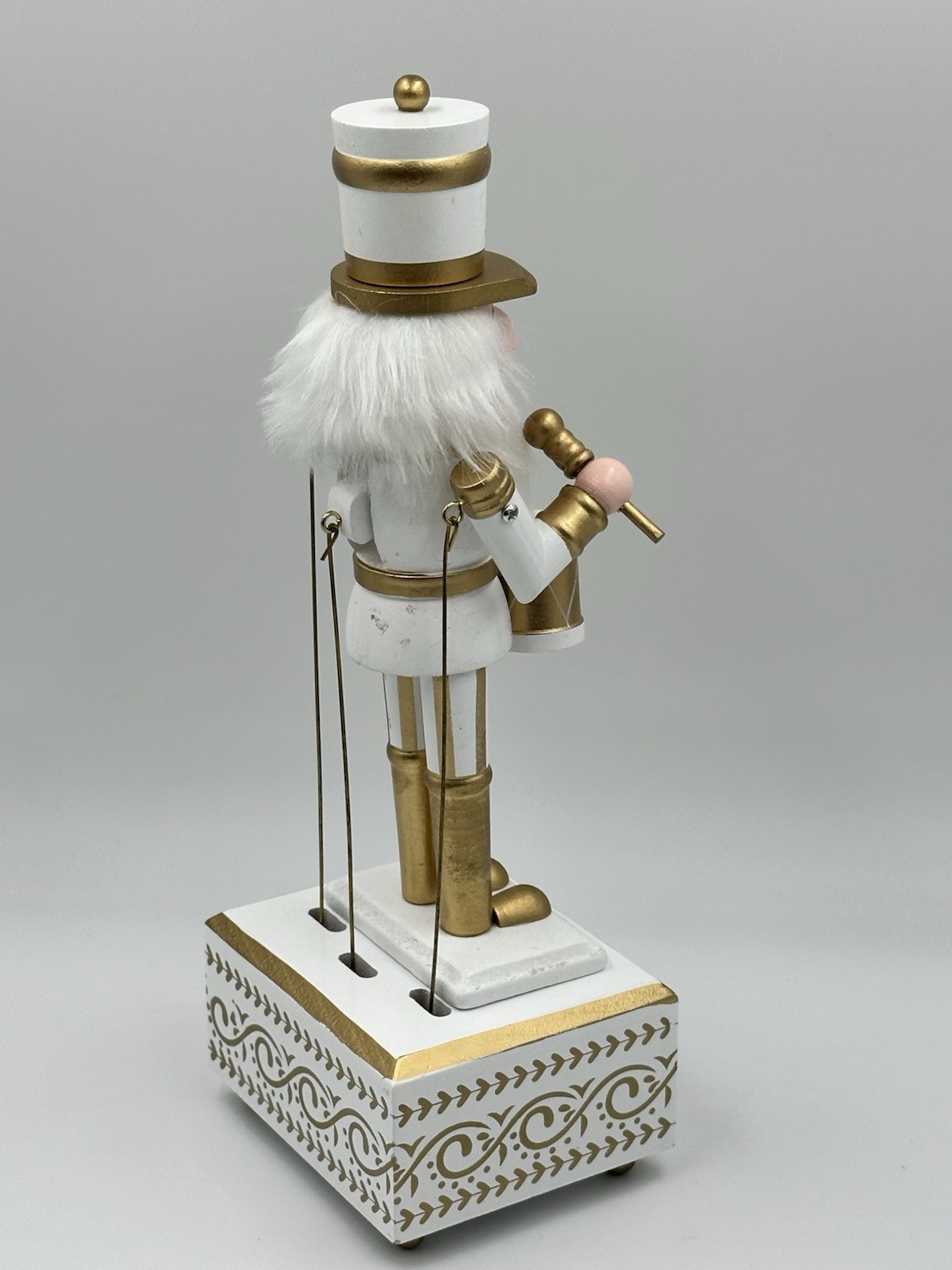 Musical Nutcracker Drummer 14in Gold White Christmas Decor