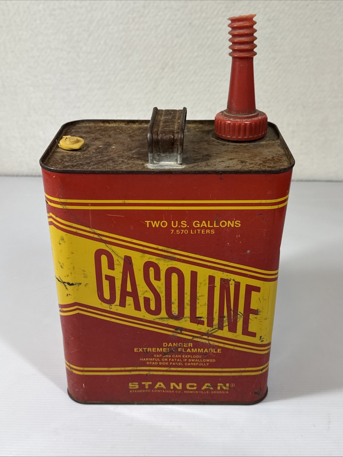 Vintage Stancan Two Gallon Metal Gas Can Man Cave Item