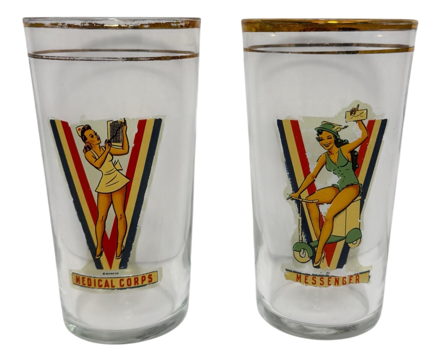 Vintage 1942 PRR Co WWII Pin Up Glasses Medical Corps Messenger Gold Rim Set 2