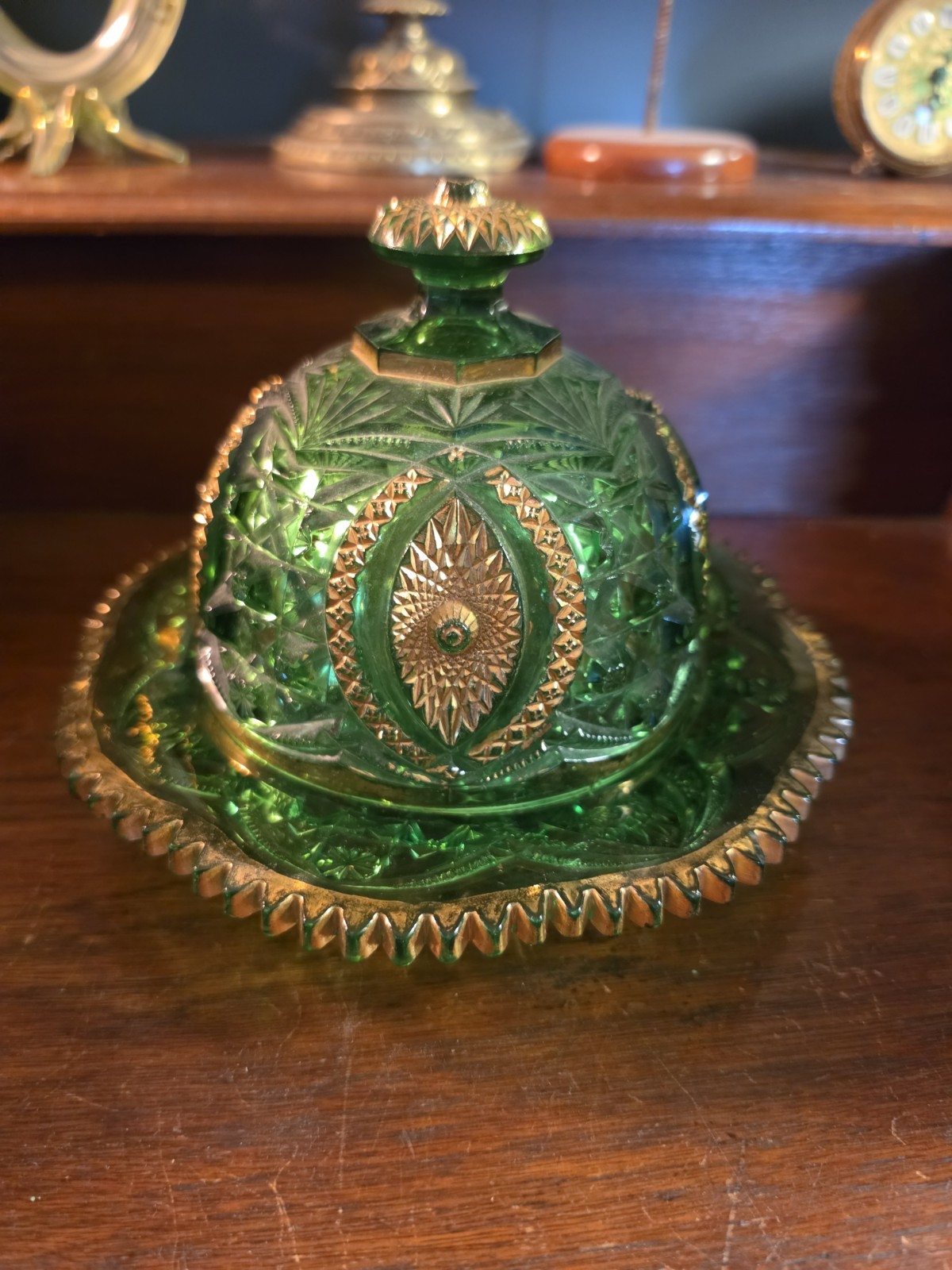 EAPG Northwood Covered Butter Dish Emerald Green