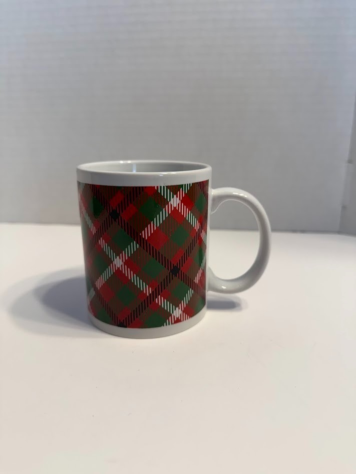 Plaid Coffee Tea Mug Red, Green, White, Black Just For You by MegaToys