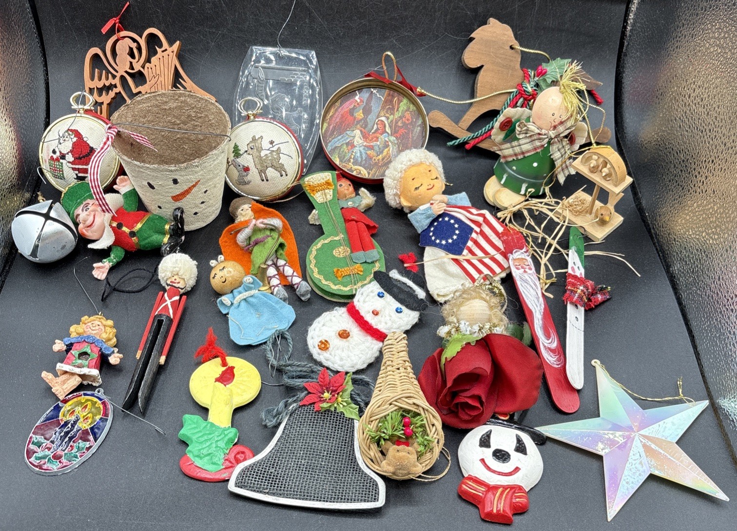 Vintage Assorted Felt & Mixed Material Christmas Ornaments Lot Of 27