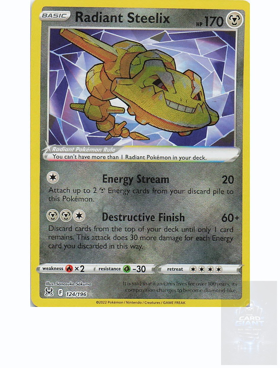 RADIANT STEELIX 124/196 Radiant Rare LOST ORIGIN Pokemon Holo Near Mint