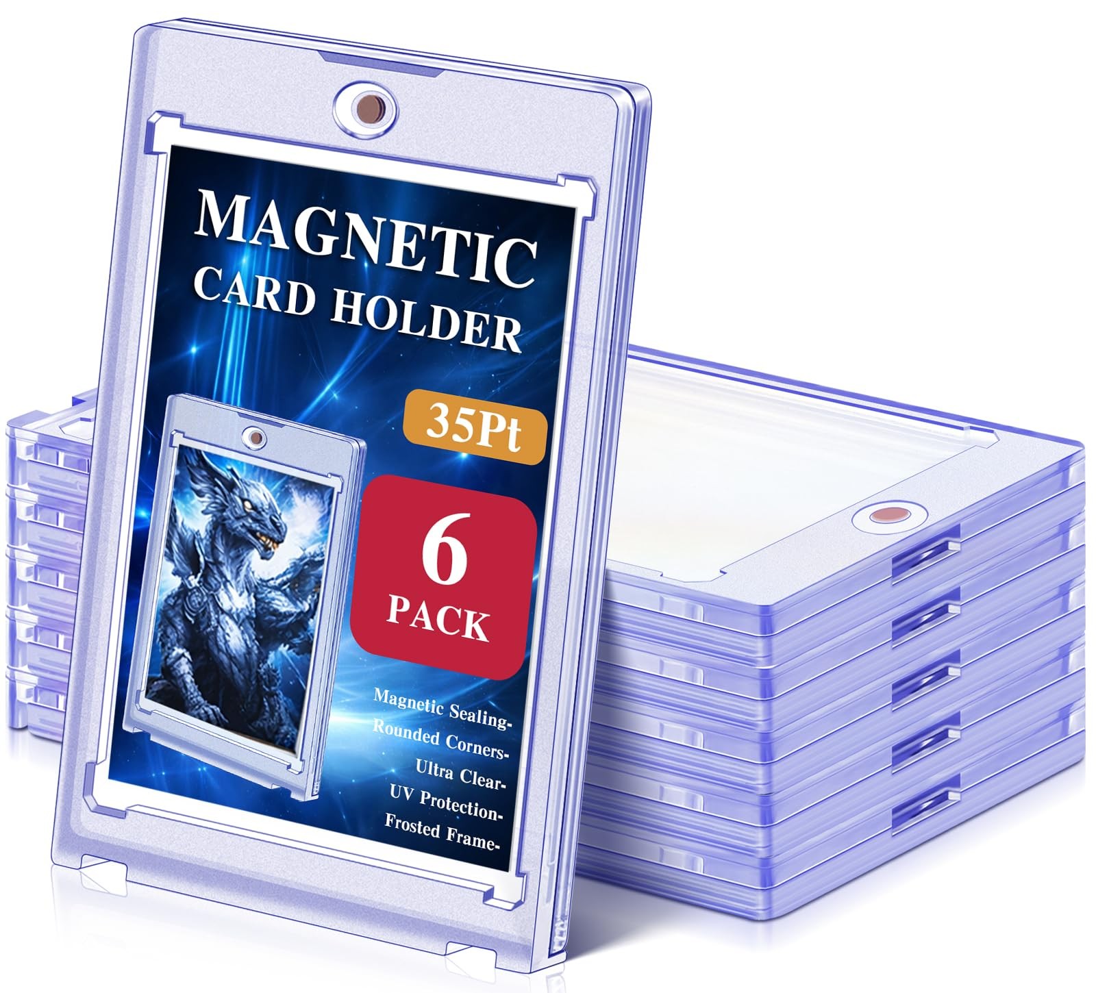 Kitoyz 6 ct Magnetic Card Holder Case for Trading Card – 35pt Magnet Top Loaders
