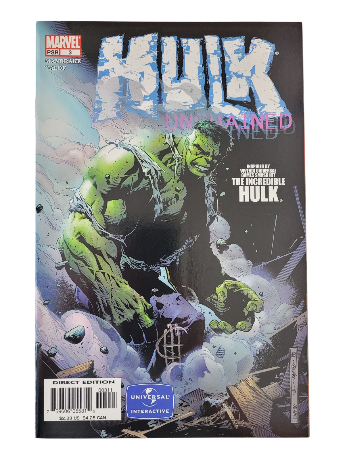Hulk Unchained 2004 #3 Signed On Cover By Jimmy Cheung! High Grade Raw Marvel