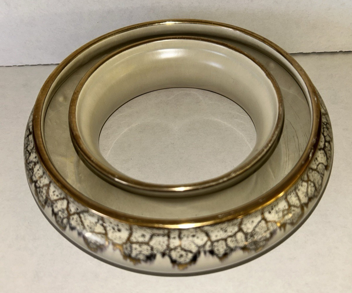 Vintage Pansy Flower Ring Vase Centerpiece Beige & Gold
