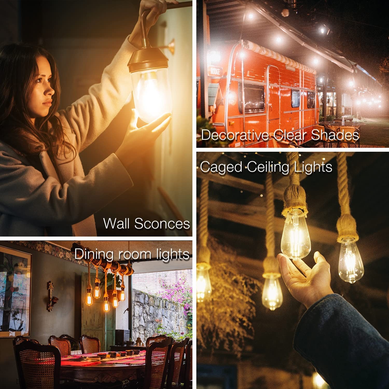 4 Pack Vintage LED Edison Bulbs E26 Warm White