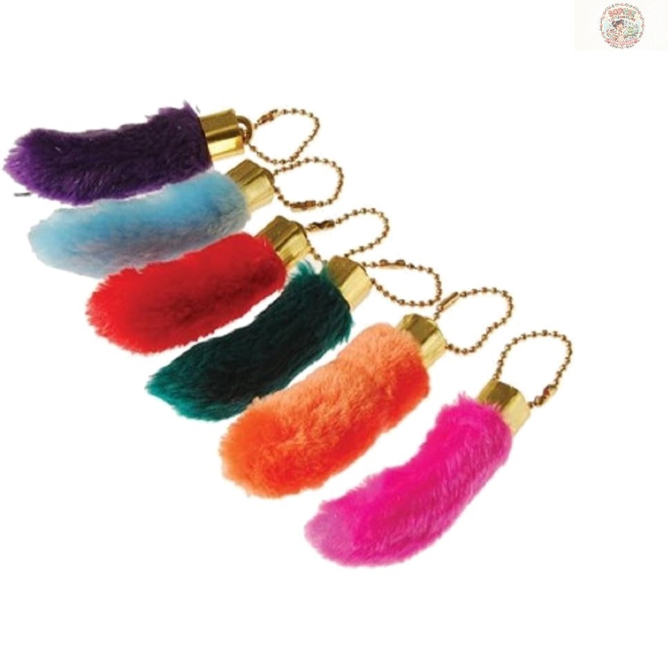12-Piece Assorted Color Faux Lucky Rabbit’s Foot Key Chains – Lightweight Fun