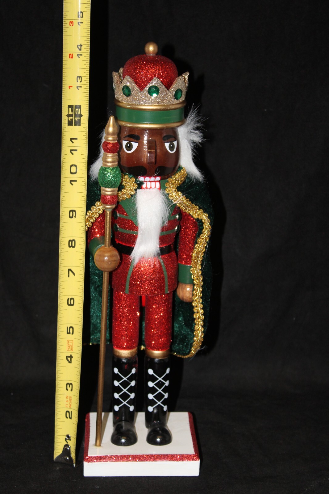 Wondershop Wooden Christmas 14″ Nutcracker Soldier Green Red Gold Glitter