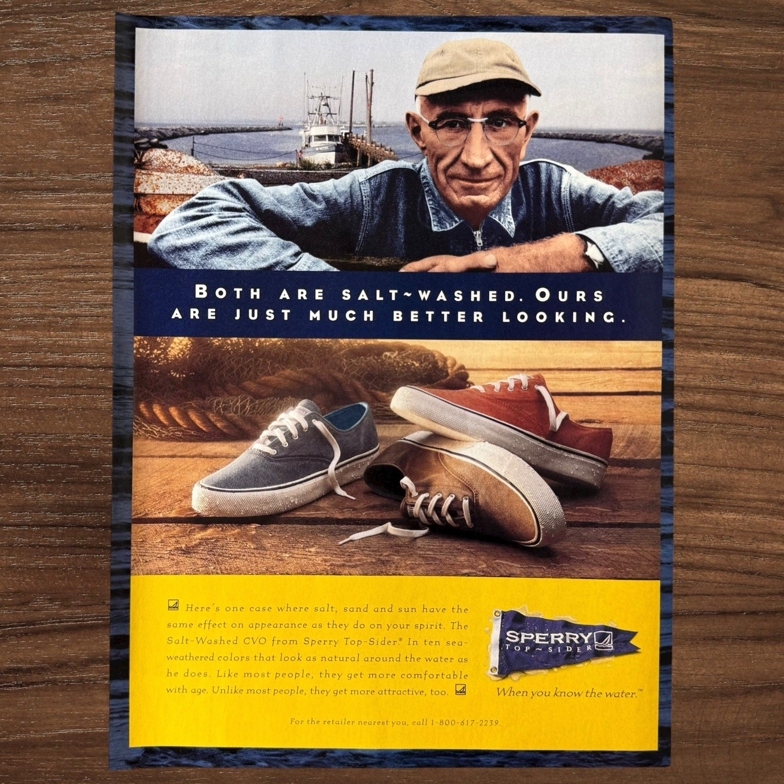 Vintage 1990s Sperry Top-Sider Salt Washed CVO Canvas Shoes Print Ad Nautical
