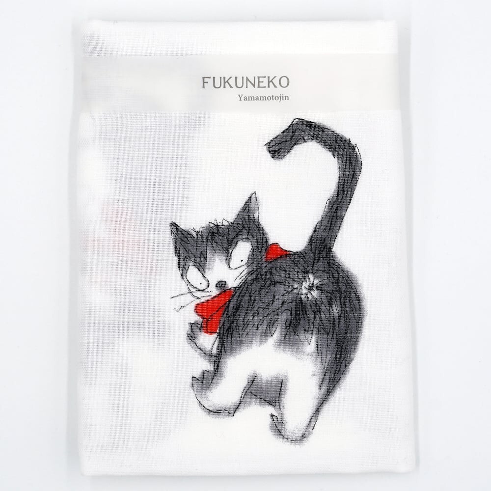 Japanese Cotton Tenugui Tapestry Hand Towel Bento Cloth Curly-tailed cat 35″x13″