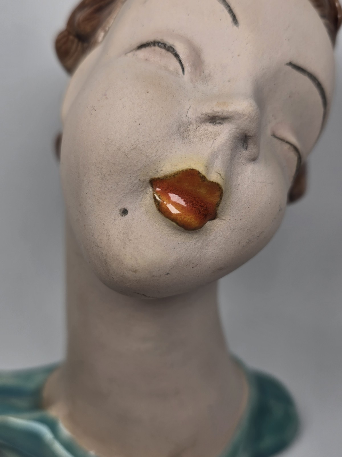 Goldscheider style Free Standing 6″ Bust Aqua blue Orange lipstick