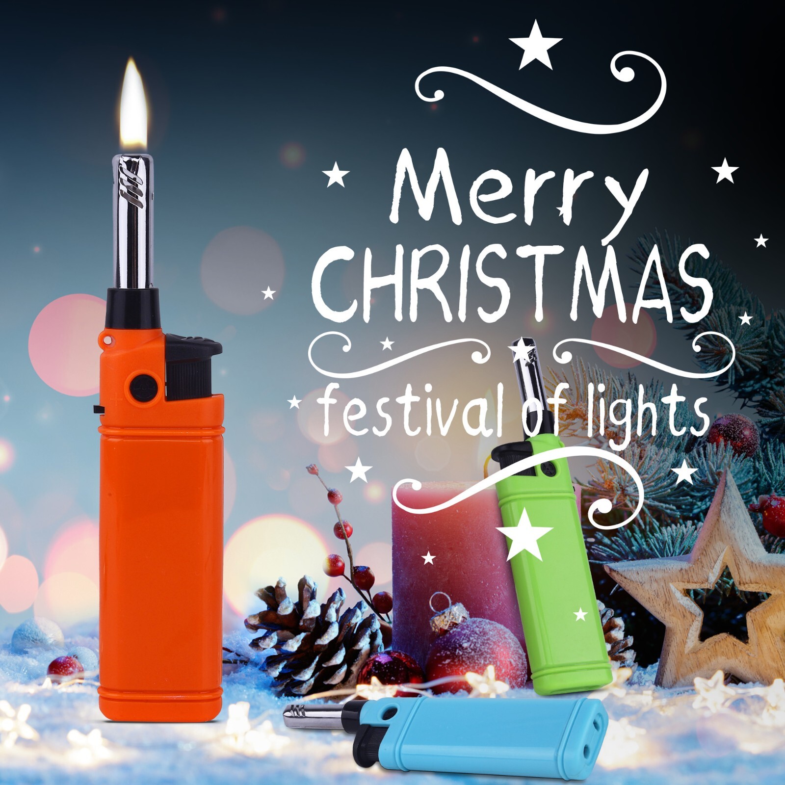 Mini Candle Lighter 5 Pack Refillable Long Neck Butane Gas Lighters for Stove