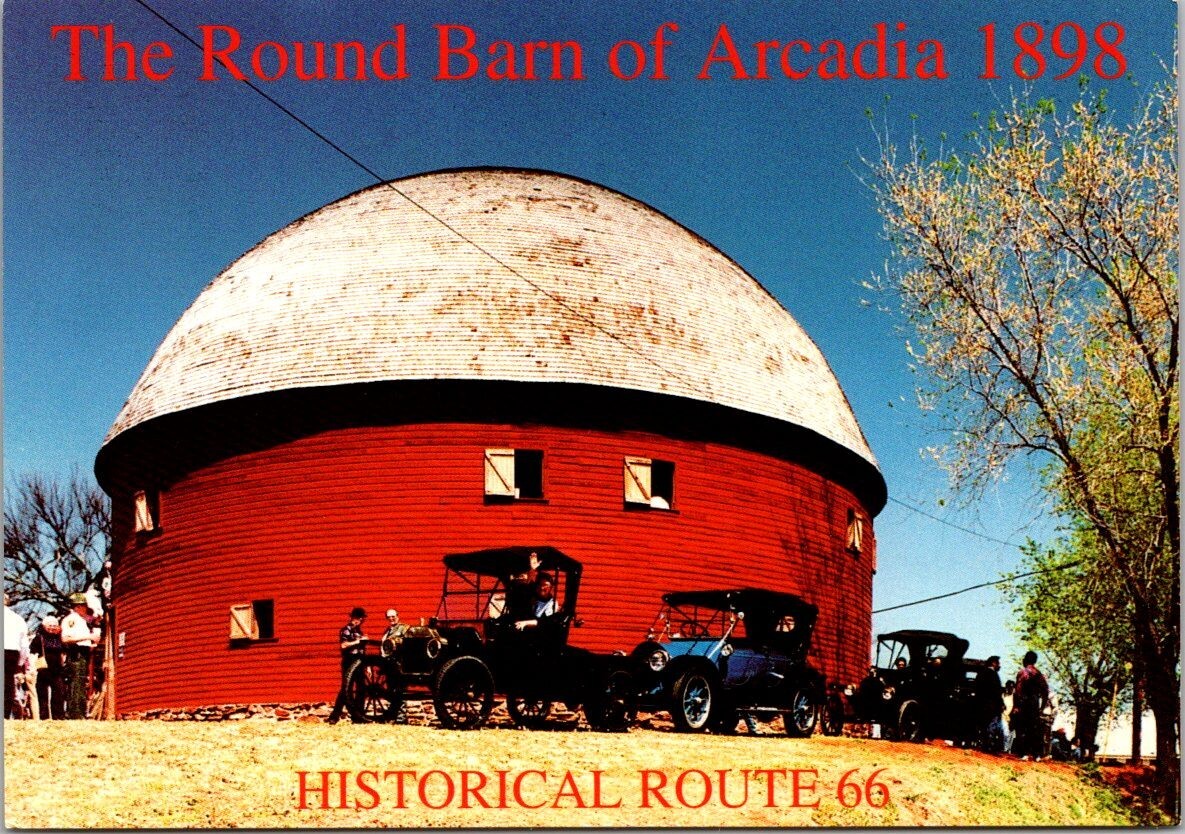 Round Barn Arcadia Route 66 Old 1920’s Cars Oklahoma c1990 Postcard