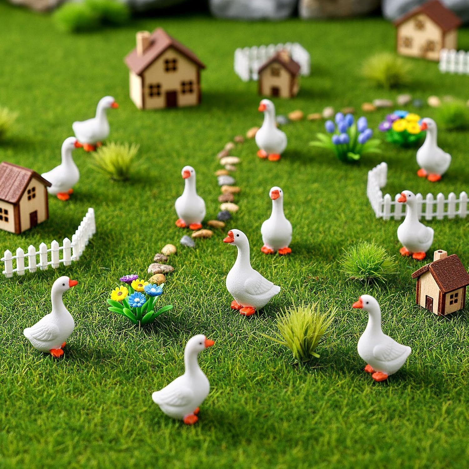 Weysat 24 Pcs Mini Goose Figurines Tiny Resin Silly Goose Statue Porch Lawn Y…