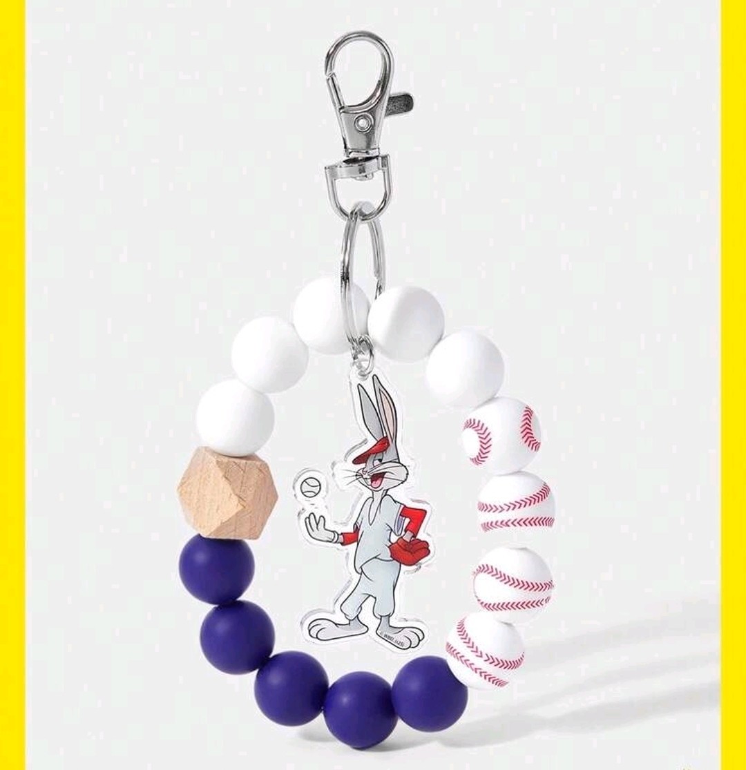 Bugs Bunny Baseball Beaded Keychain Wristlet Warner Bros Patriotic Americana