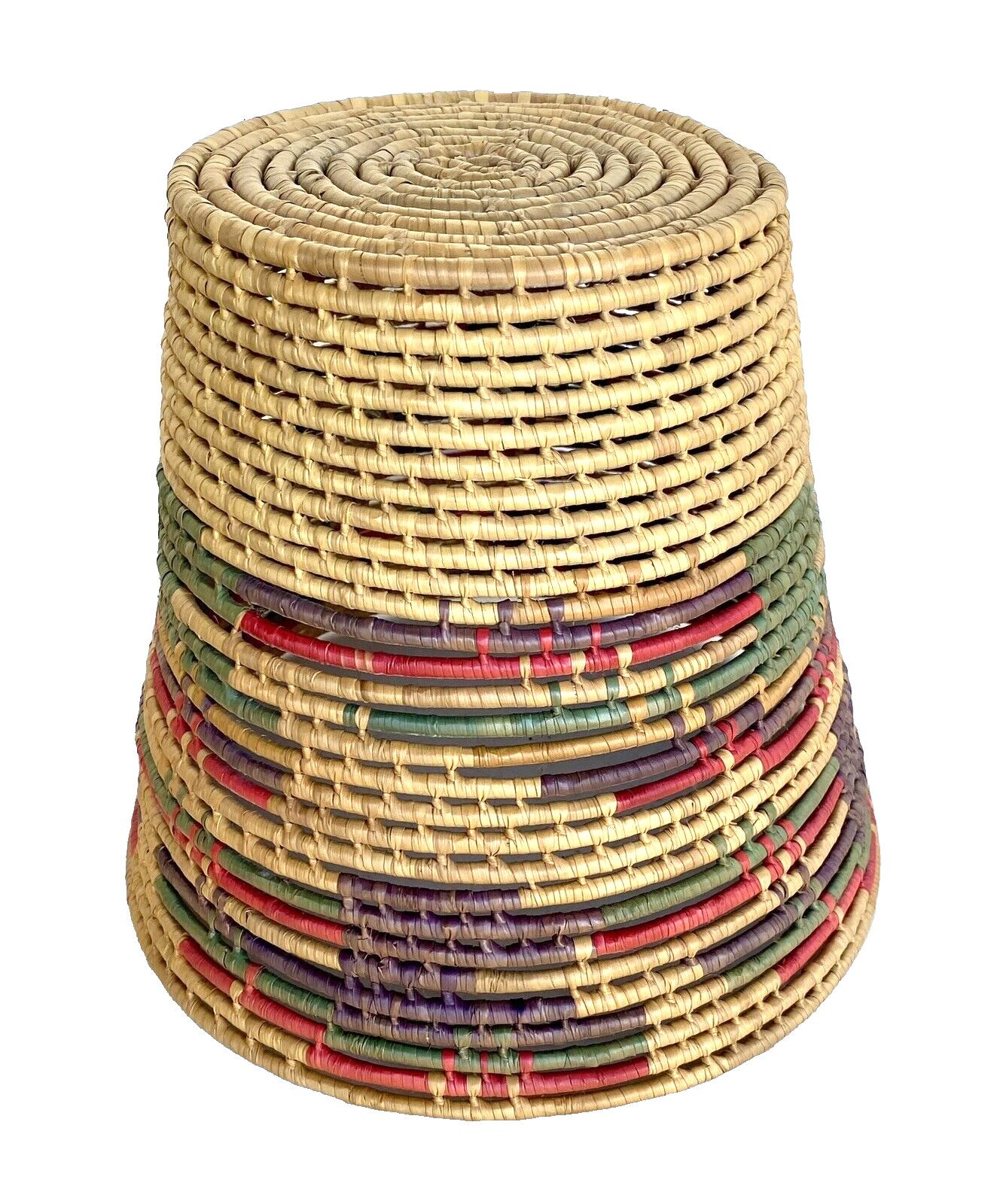 Vintage Toluca Valley Hand Woven Folk Art Waste Basket, Mexico 8-3/8″ Tall