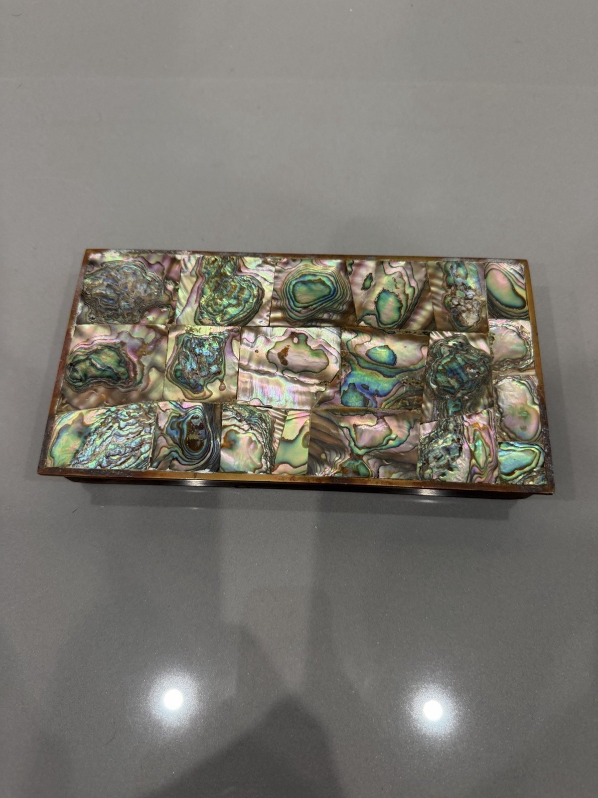 Vintage Abalone Mother Of Pearl Trinket Box Alpaca Silver Mexico