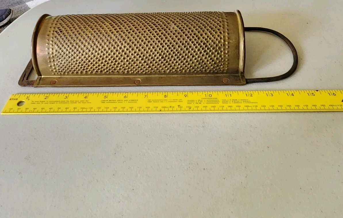 Large Primitive Punched BRASS Half Round CHEESE Vegetable GRATER Fruit ZESTER